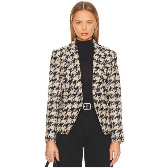 L'Agence Kenzie Houndstooth Wool Blend Double Breasted Blazer Jacket - Picture 1 of 6